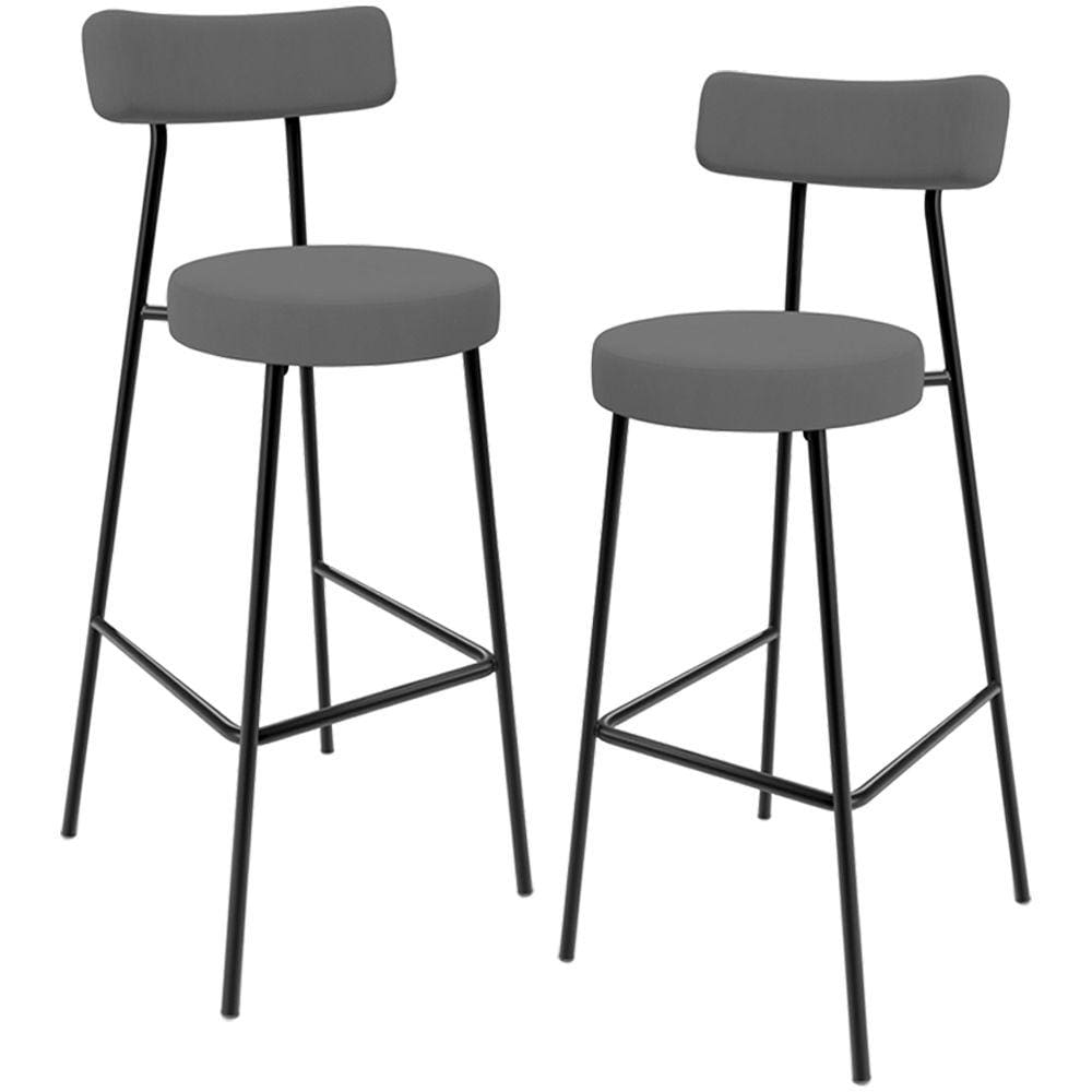 Kit 02 Banquetas Alta Cozinha Bar Sala Jantar Estrutura Em Aço Milão L02 Suede Cinza - Lyam Decor