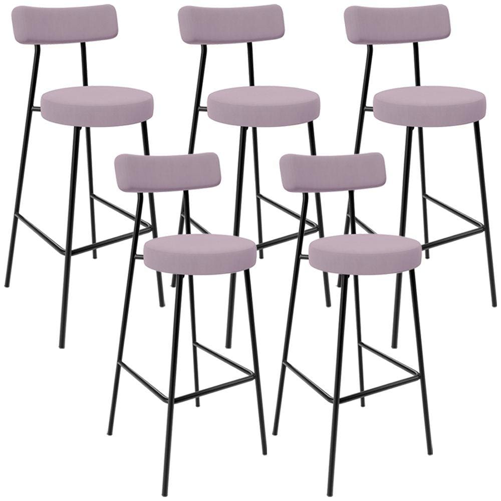 Kit 05 Banquetas Altas Cozinha Bar Sala De Jantar Em Aço Milão L02 Suede Rosê - Lyam Decor