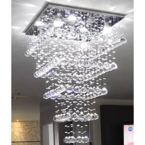 Lustre Moderno Torre De Cristais k9 Para Pé Direito Duplo