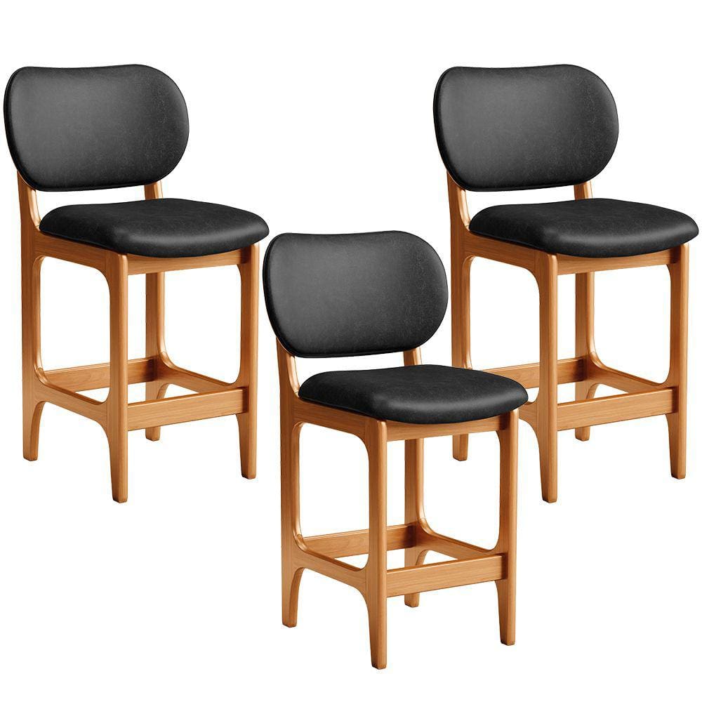 Kit 03 Banquetas Baixa Bar Cozinha E Sala De Jantar Fixa Betta L02 Imbuia Couríssimo Preto - Lyam Decor