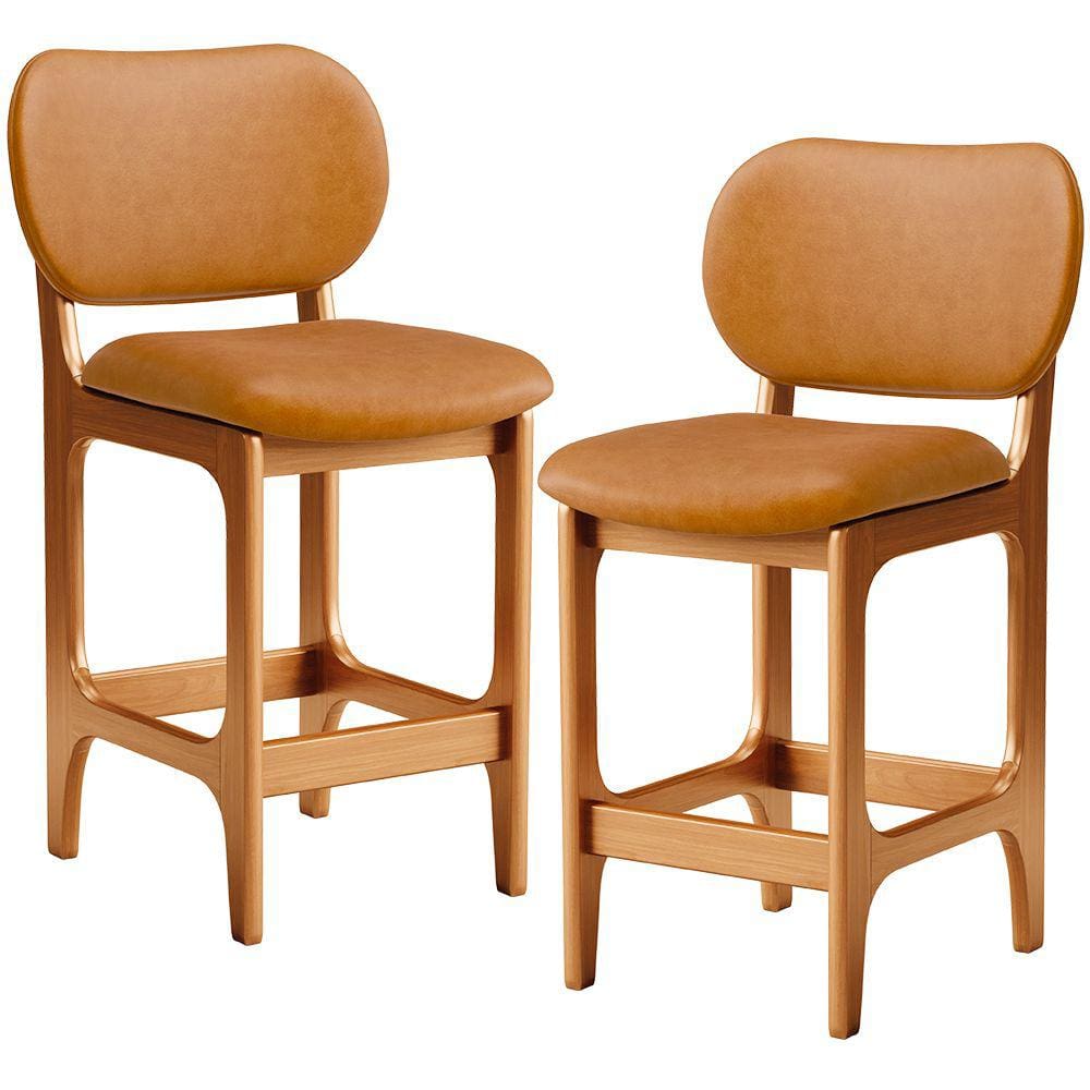 Kit 02 Banquetas Baixa Bar Cozinha E Sala De Jantar Fixa Betta L02 Imbuia Couríssimo Whisky - Lyam Decor