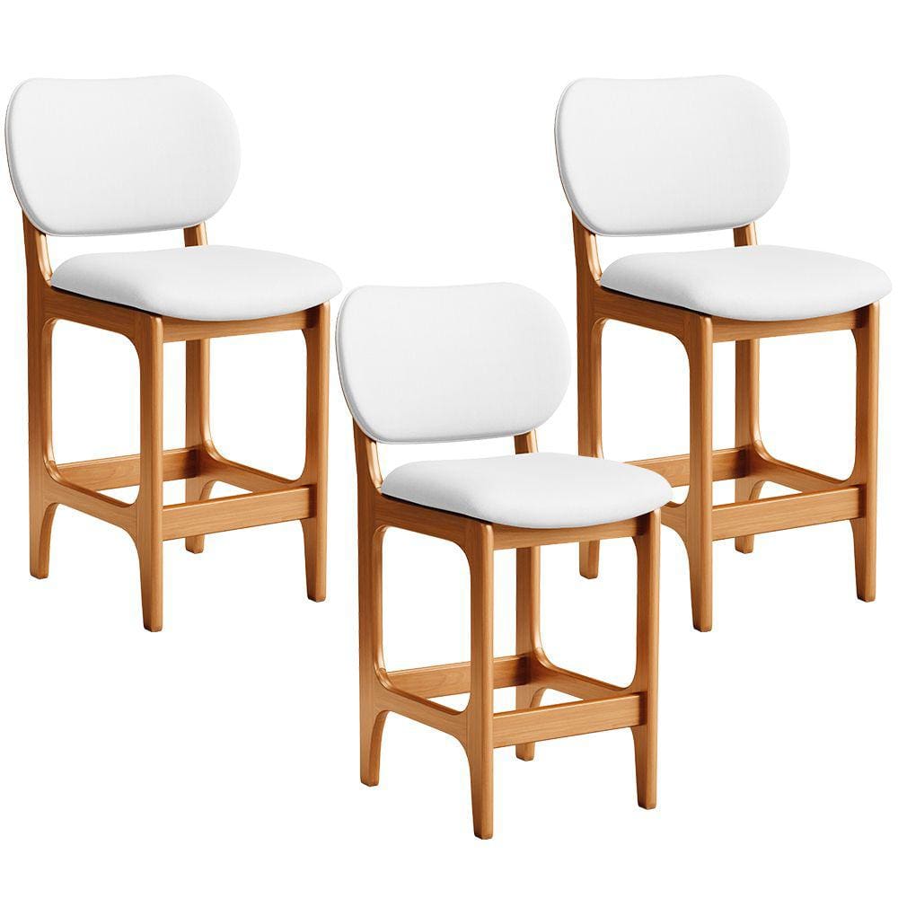 Kit 03 Banquetas Baixa Bar Cozinha E Sala De Jantar Fixa Betta L02 Imbuia Facto Branco - Lyam Decor