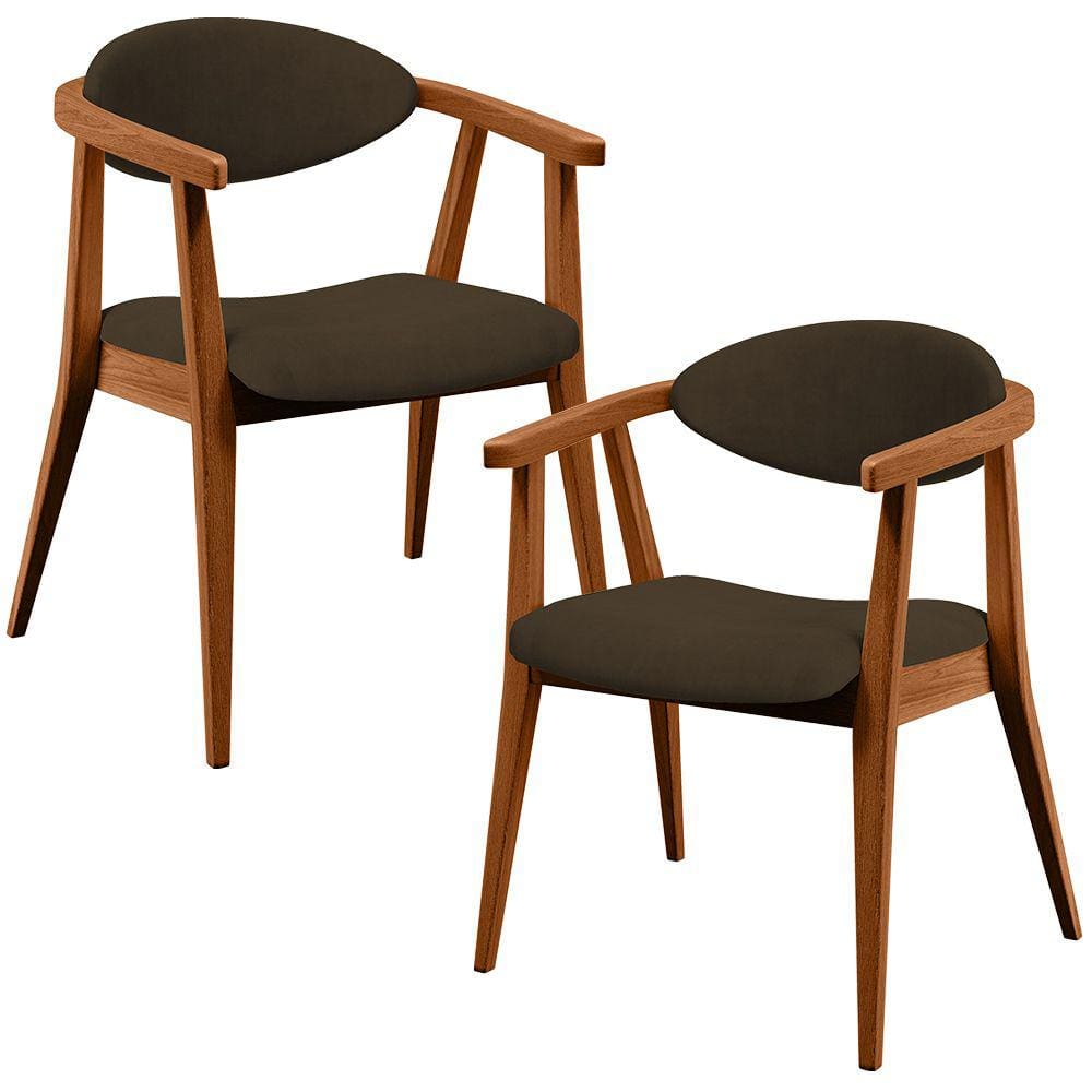 Kit 02 Poltronas Decorativas Para Sala de Estar Jantar Cecília L02 Suede Marrom - Lyam Decor