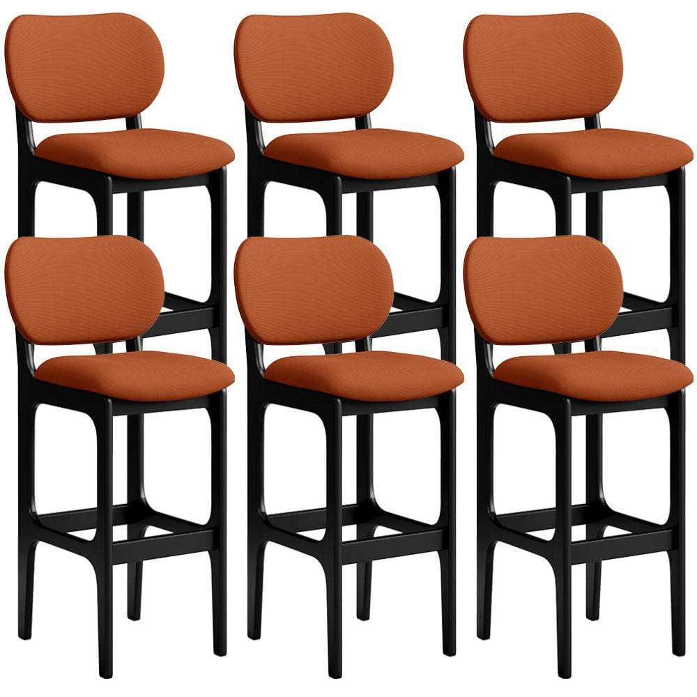 Kit 06 Banquetas Alta Bar Cozinha Sala Jantar Fixa Betta L02 Preto Tecido Terracota - Lyam Decor