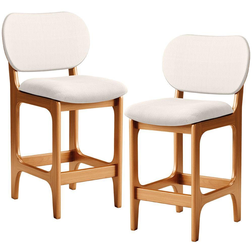 Kit 02 Banquetas Baixa Bar Cozinha E Sala De Jantar Fixa Betta L02 Imbuia Linho Cru - Lyam Decor