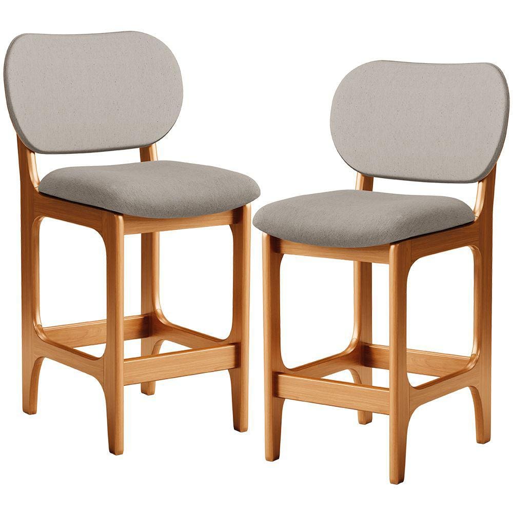 Kit 02 Banquetas Baixa Bar Cozinha E Sala De Jantar Fixa Betta L02 Imbuia Linho Bege - Lyam Decor