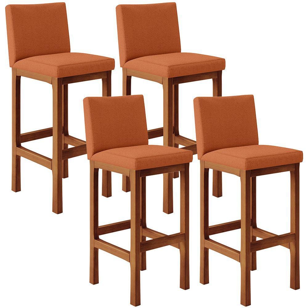 Kit 04 Banquetas Altas Para Cozinha Sala De Jantar Fixa Alya L02 Tecido Terracota - Lyam Decor