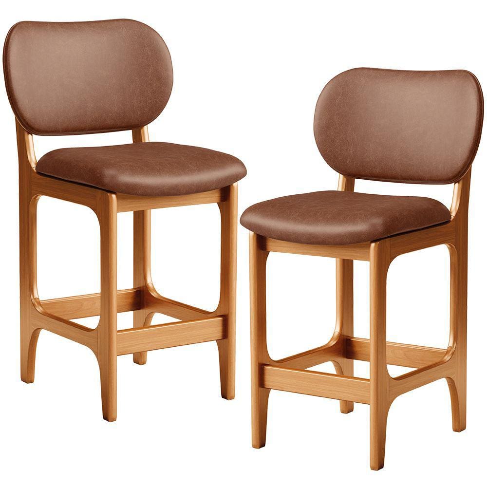 Kit 02 Banquetas Baixa Bar Cozinha E Sala De Jantar Fixa Betta L02 Imbuia Couríssimo Marrom - Lyam Decor