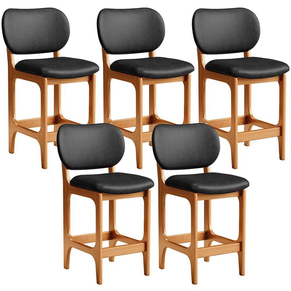 Kit 05 Banquetas Baixa Bar Cozinha E Sala De Jantar Fixa Betta L02 Imbuia Couríssimo Preto - Lyam Decor