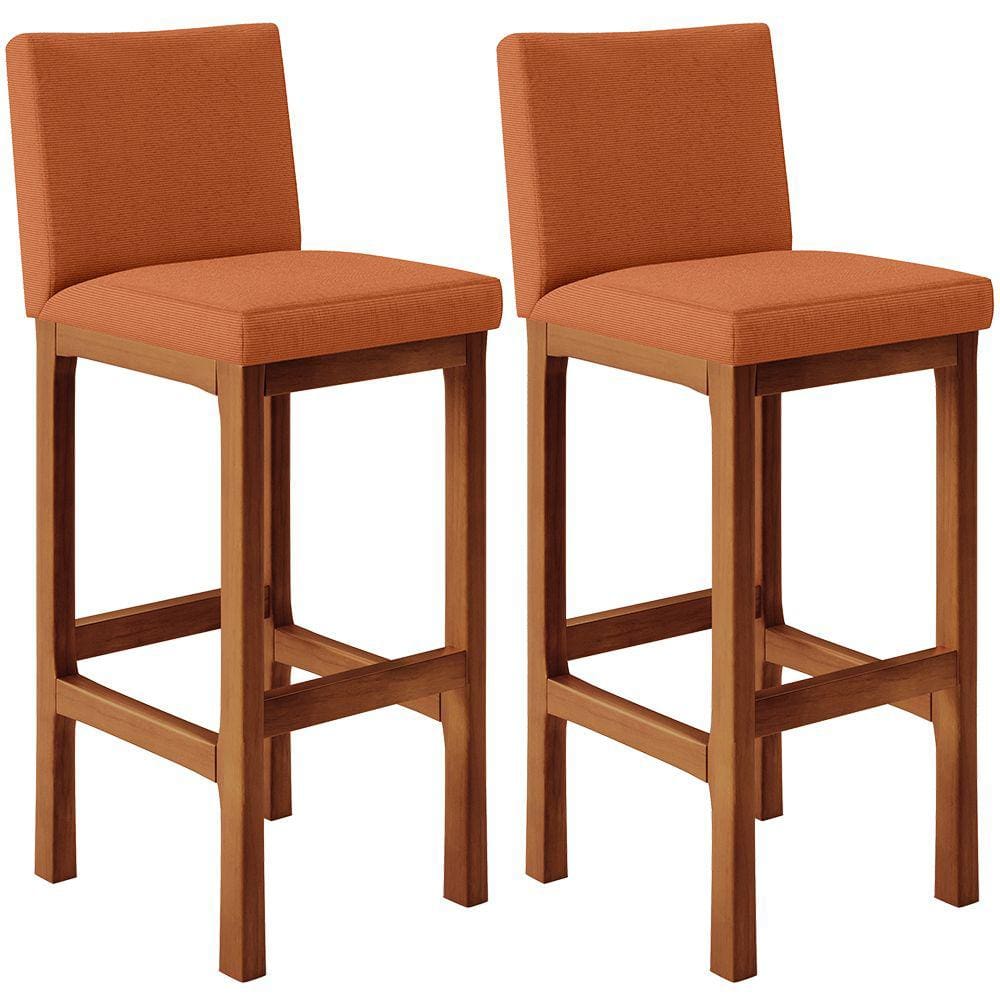 Kit 02 Banquetas Altas Para Cozinha Sala De Jantar Fixa Alya L02 Tecido Terracota - Lyam Decor