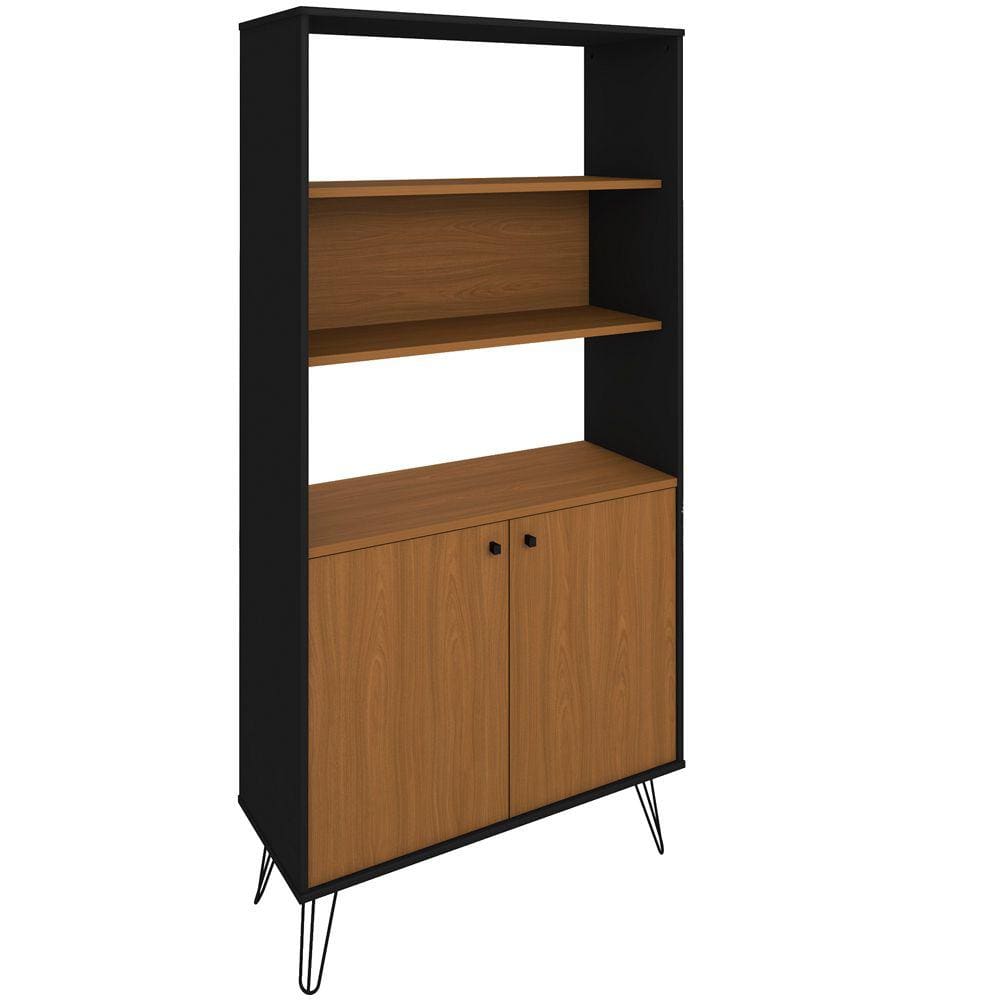 Estante Multiuso Com 02 Portas 03 Prateleiras 183x90cm Hit A02 Freijó Preto - Lyam Decor