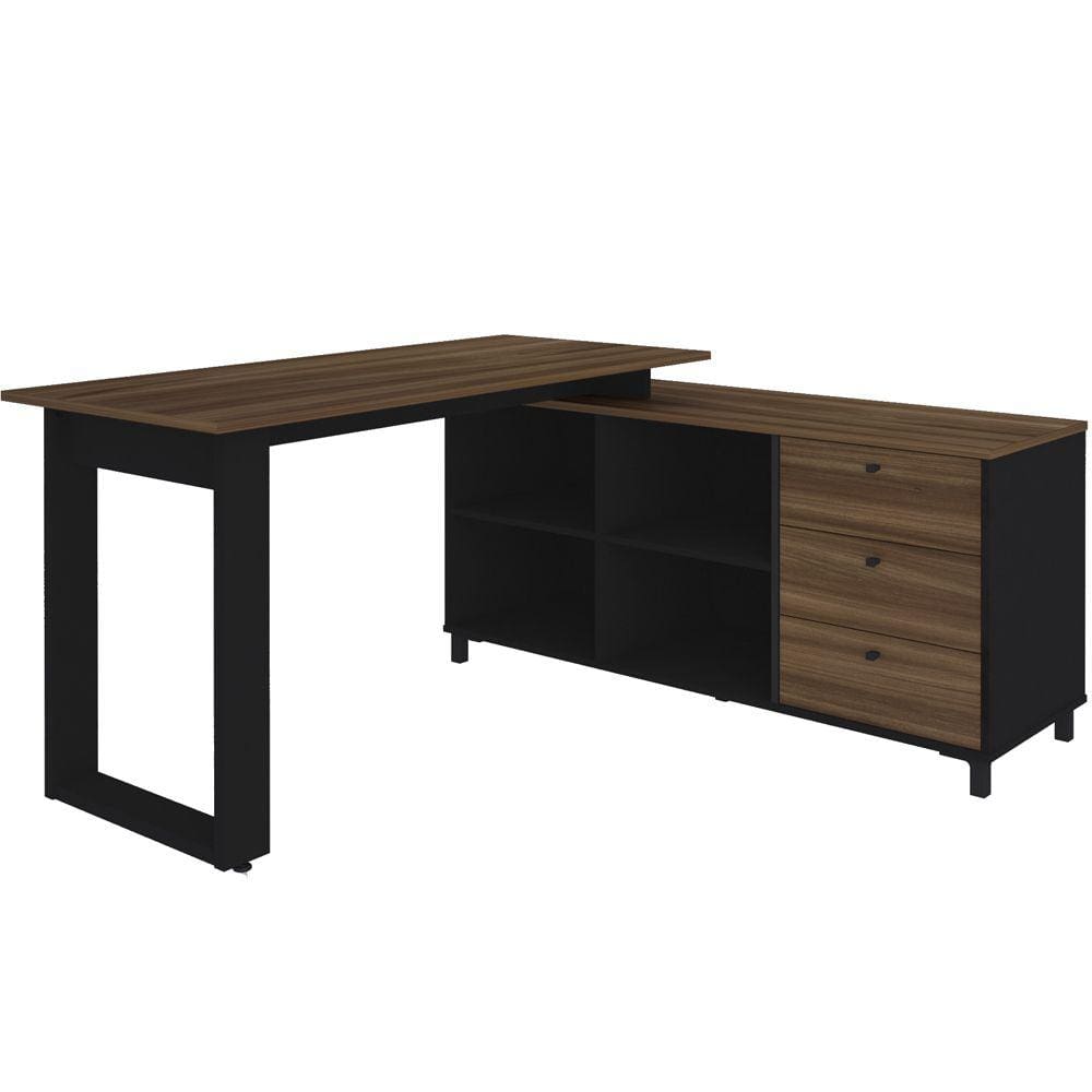 Mesa Escritório Home Office Escrivaninha 03 Gavetas 04 Nichos Next A02 Ipê Preto - Lyam Decor