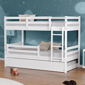 Treliche Infantil Slim Com Grade De Proteção Madeira Maciça Branco Housin