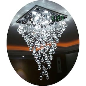 Luminária Chuva De Cristais Com Base De Inox 45x45cm