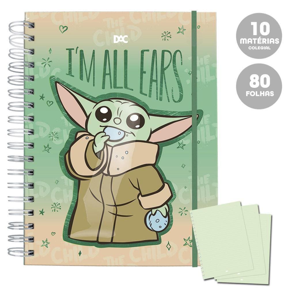 Caderno Smart Colegial 10 Mat 80Fl Baby Yoda Star Wars Dac