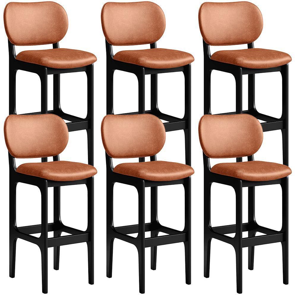 Kit 06 Banquetas Alta Para Cozinha Madeira Fixa Betta L02 Preto Couríssimo Camel - Lyam Decor