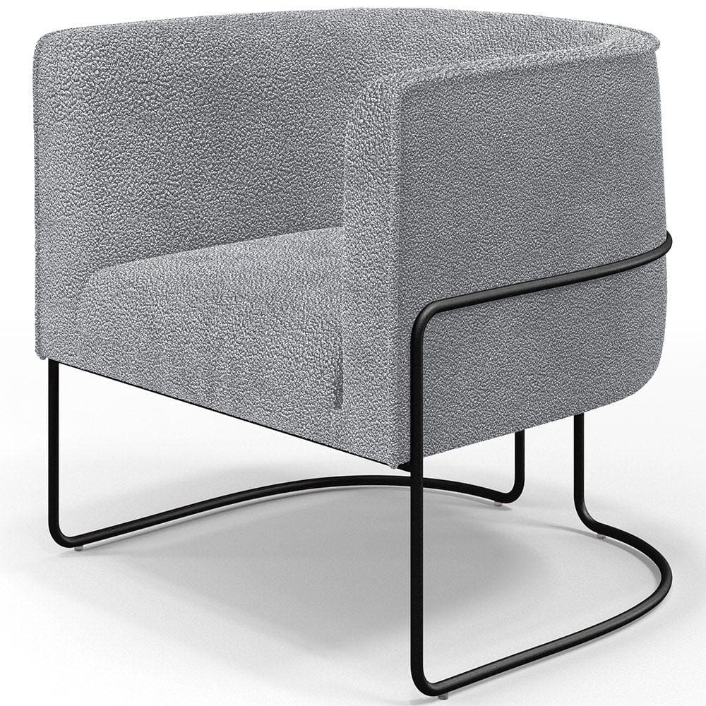 Poltrona Para Sala De Estar Decorativa Fixa Base Aço Preto Betina D02 Bouclê Cinza - Lyam Decor