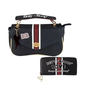 Bolsa Betty Boop Transversal e Carteira Kit Coleção Love Preto