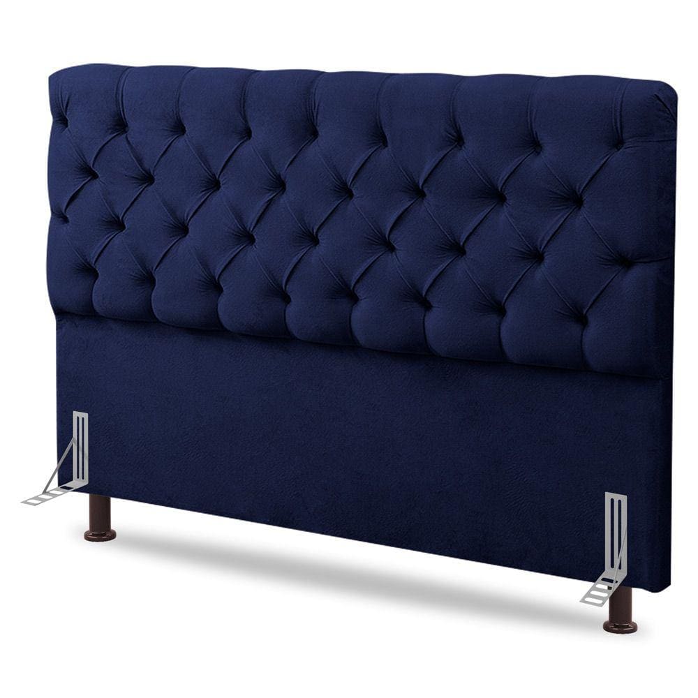 Cabeceira Cama Box Casal King Size Lylla 195cm Capitonê com Frame Suede Azul Marinho - Abmaza