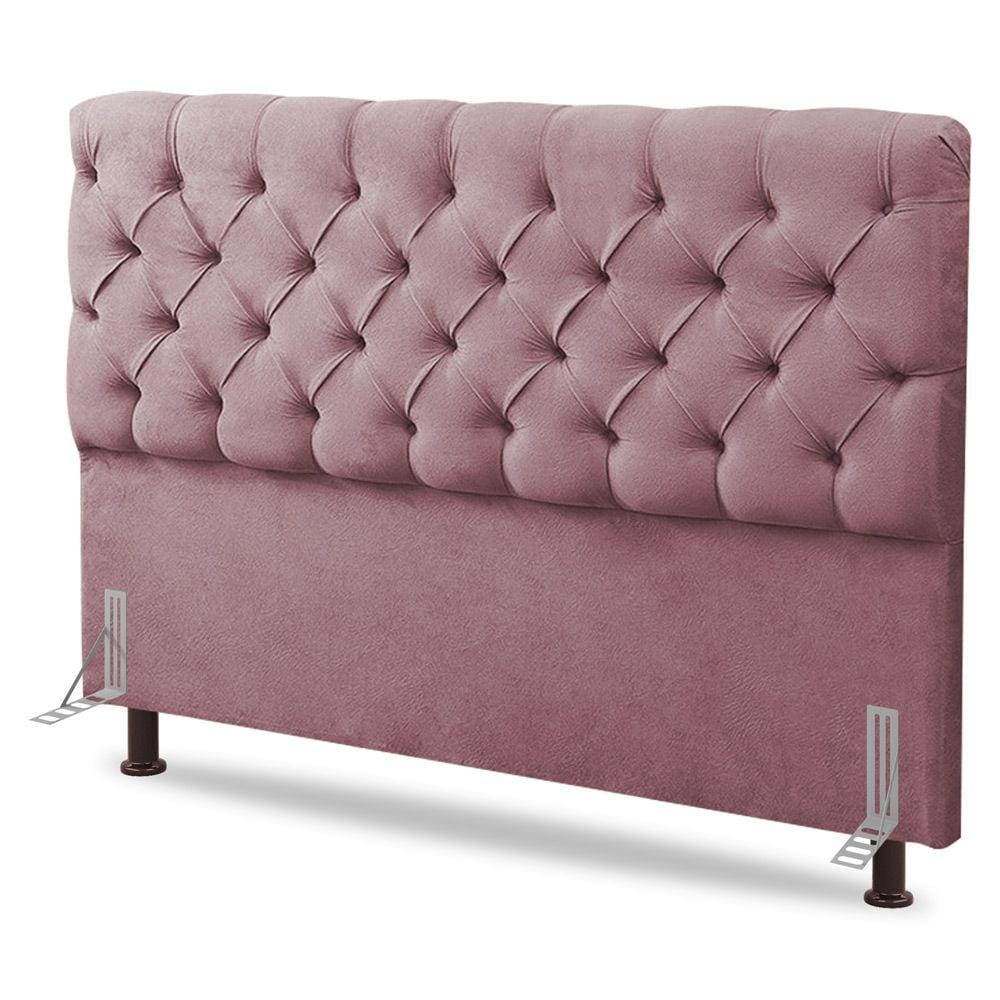 Cabeceira Cama Box Casal King Size Lylla 195cm Capitonê com Frame Veludo Rosê - Abmaza