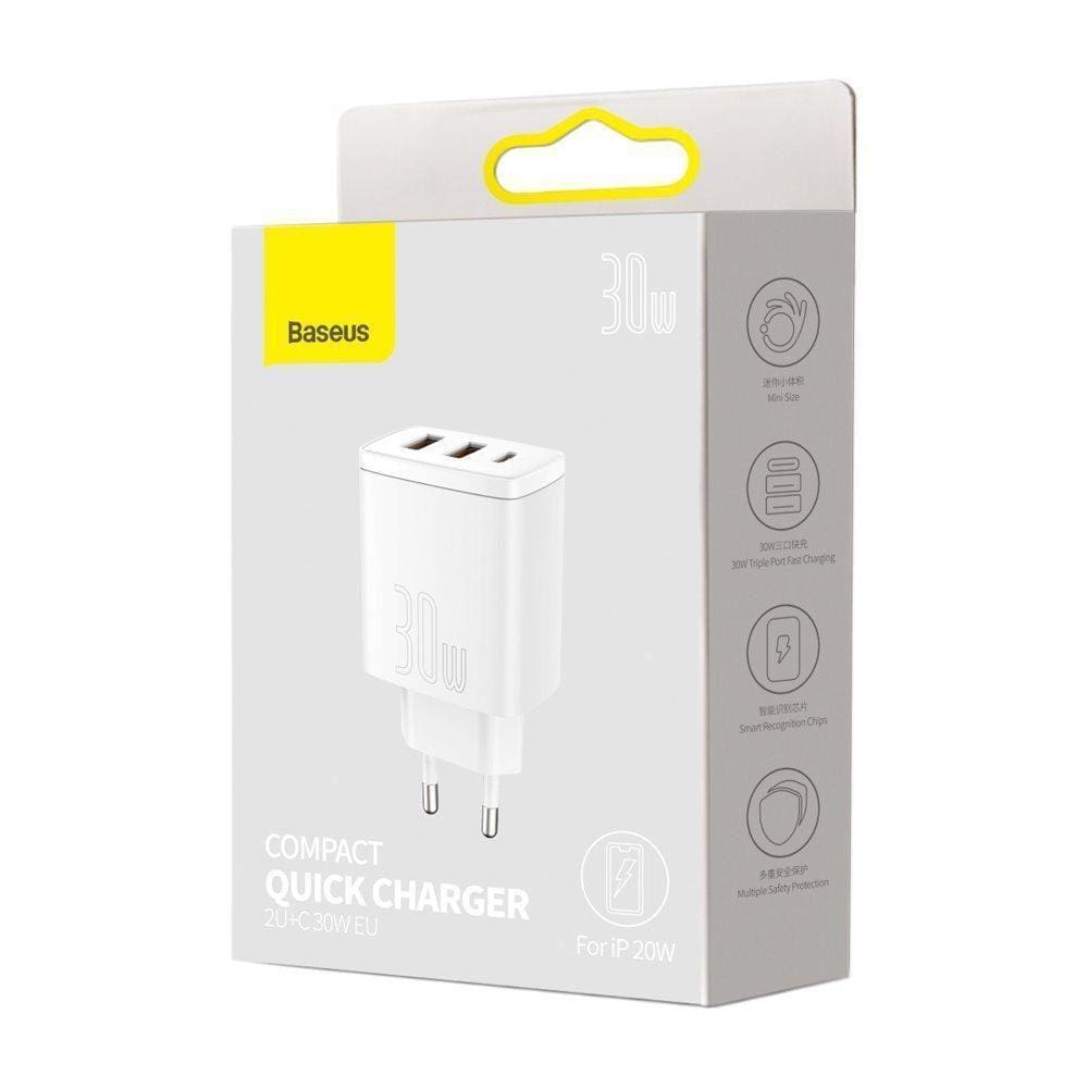 Carregador Baseus Compact 2 Usb / Usb Tipo C 30W - Branco