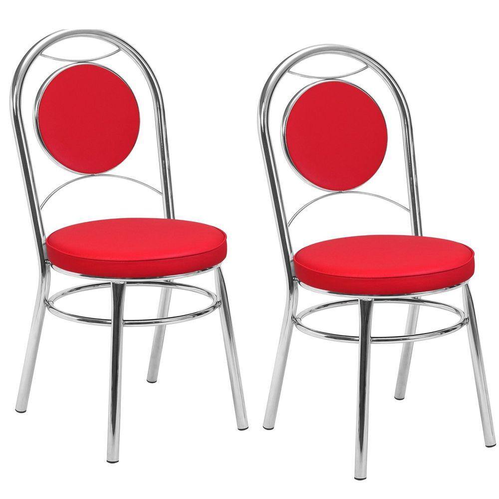 Kit 2 Cadeiras CC10 A107 Debrum Cromado/Vermelho