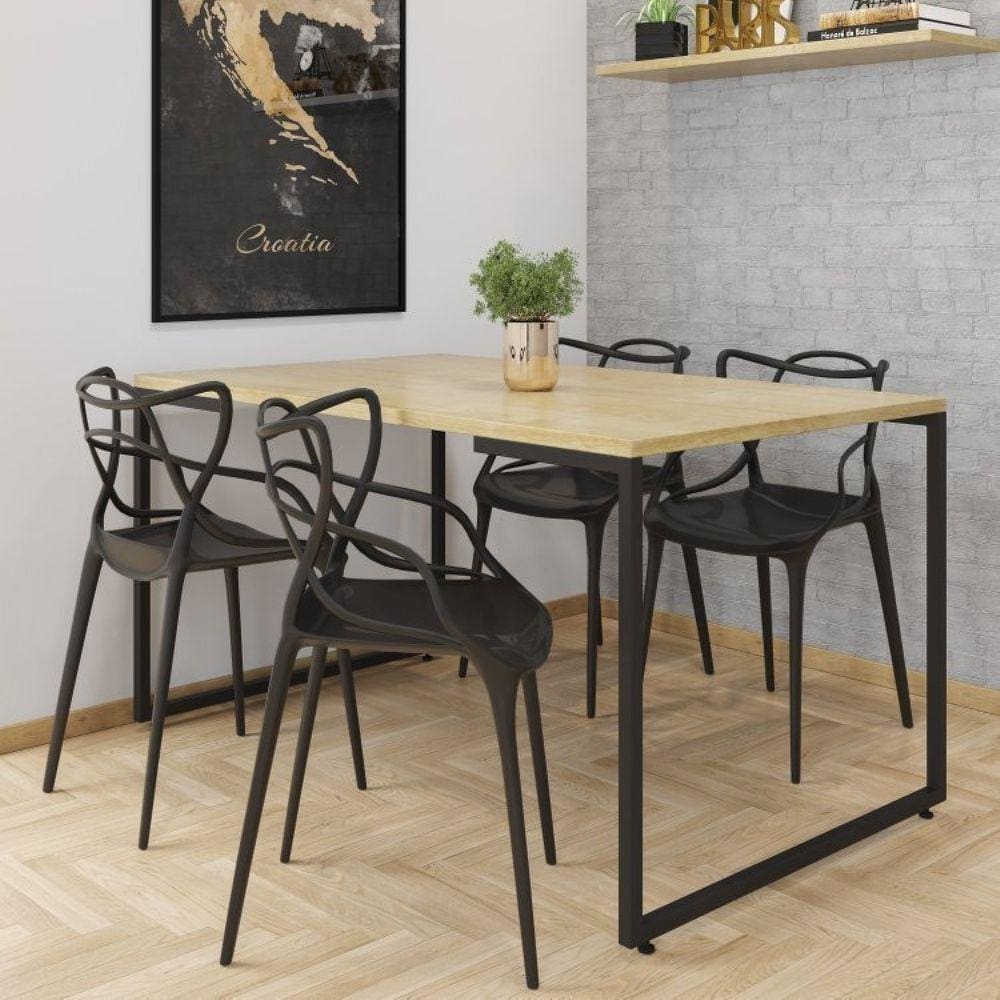 Conjunto Sala de Jantar Mesa com 4 Cadeiras Allegra PP Espresso Móveis Marrom/Preto