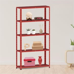 Estante para Livros com Estrutura Metálica 5 Prateleiras Vermelho