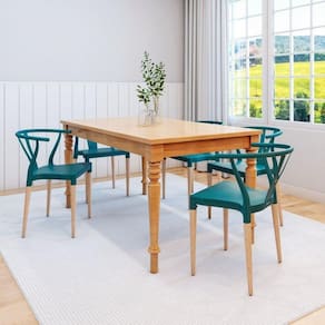 Conjunto Sala de Jantar Mesa Madeira Maciça com 6 Cadeiras Wishbone Amarílis Espresso Móveis Mel/Verde