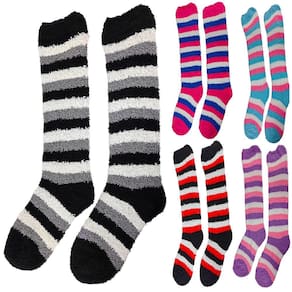 Kit 12 Pares Meias Pelúcia Feminino Adulto 3/4 Longa Quente Inverno Proteção Frio Listras
