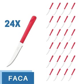 Conjunto 24 Facas Aço Inox Cabo Plástico Vermelho Luna