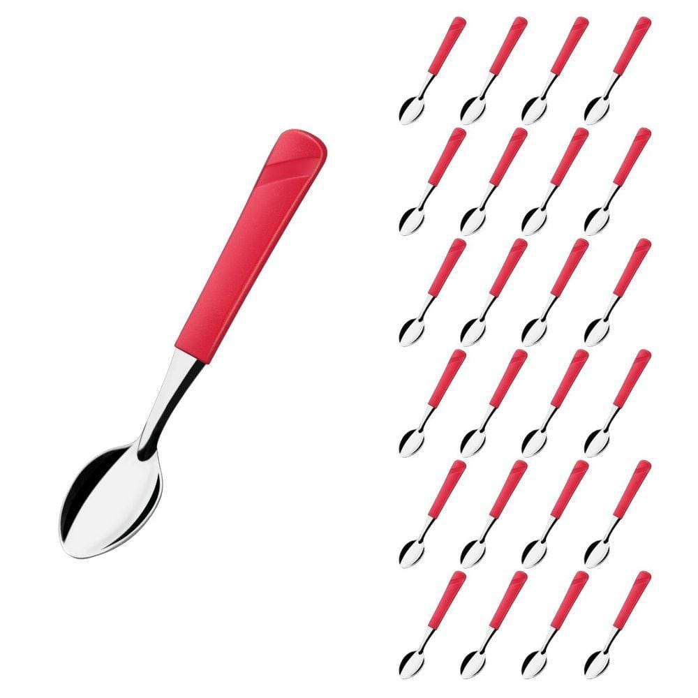 Kit 24 Colher de Chá Vermelho Luna Aço Inox Restaurante