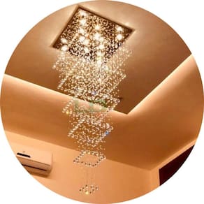 Lustre De Cristal Com Base Inox 50x50cm Para Vão De Escada