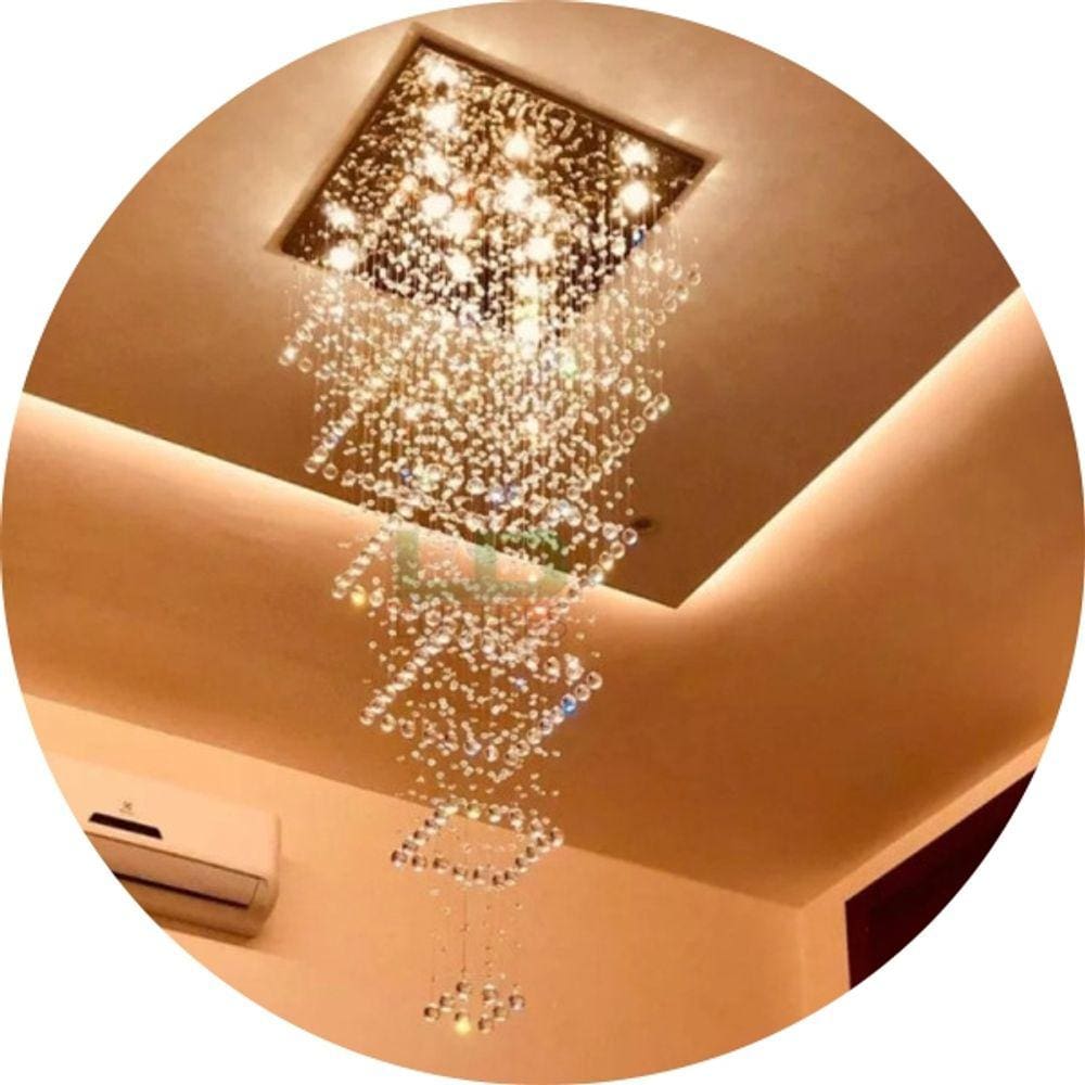 Lustre De Cristal Com Base De Inox Espelhado 50x50cm