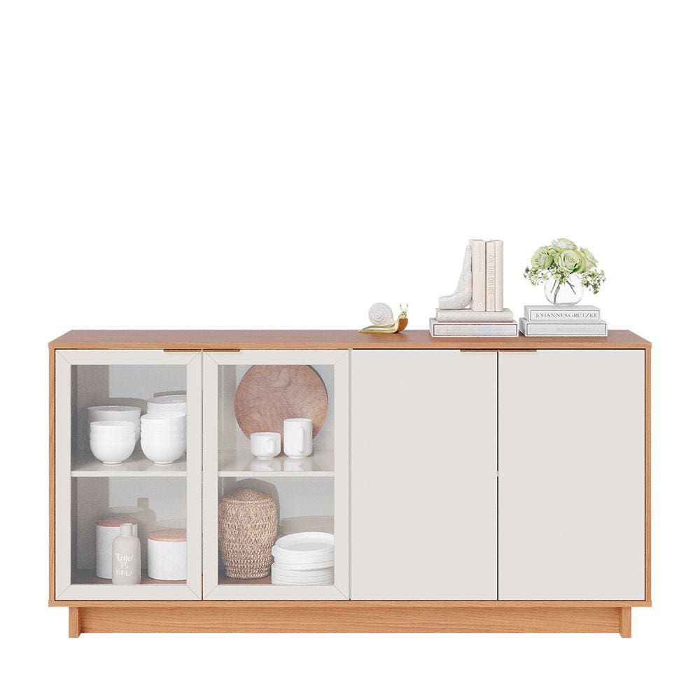 Buffet 4 Portas Guaíba Freijó/ Off White 160 cm - Bela Móveis - Off White