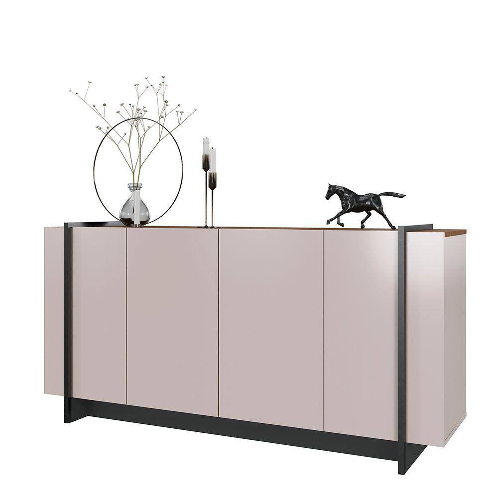 Buffet Lopez Off White/ Nogueira Real/ Preto Fosco 160 cm - Bela Móveis - Off White