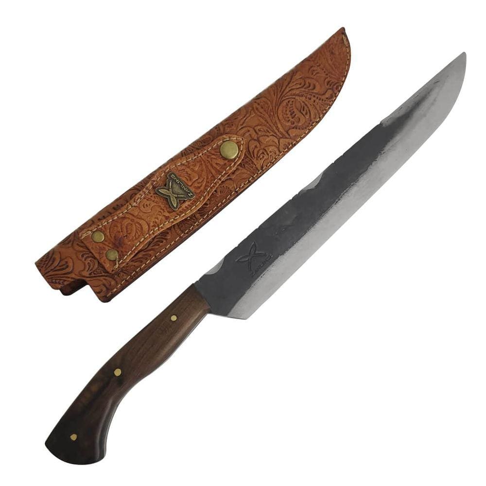 Faca Brut Forge 10` Modelo Antiga Artesanal Churrasco Aço Carbono Cabo Madeira Imbuia