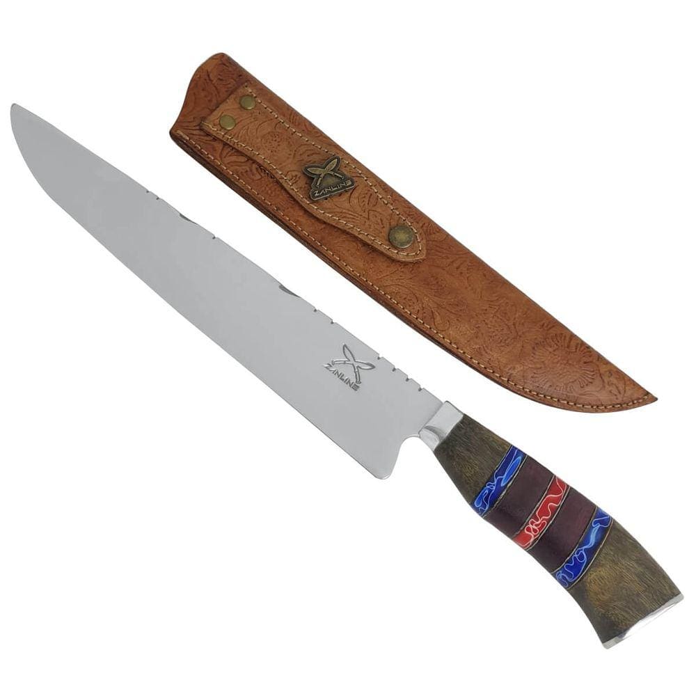 Faca Picanheira 10` Inox 420c Cabo Misto Madeira Osso Artesanal Churrasco Zanline