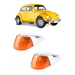Par Lente Pisca Seta Dianteira + Capa Cromada Fusca Laranja