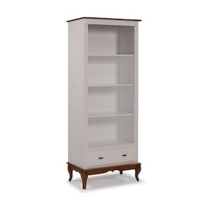 Estante para Livros 3 Prateleiras 1 Gaveta Pés Luis XV 60201 Linz Móveis - Off White/Imbuia