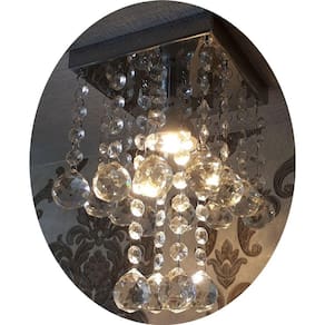 Lustre De Cristal Base De Inox Polido Espelhado De 30X30cm