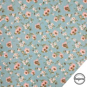 Tecido Tricoline Estampa Florzinha - Azul Turquesa-50x150cm