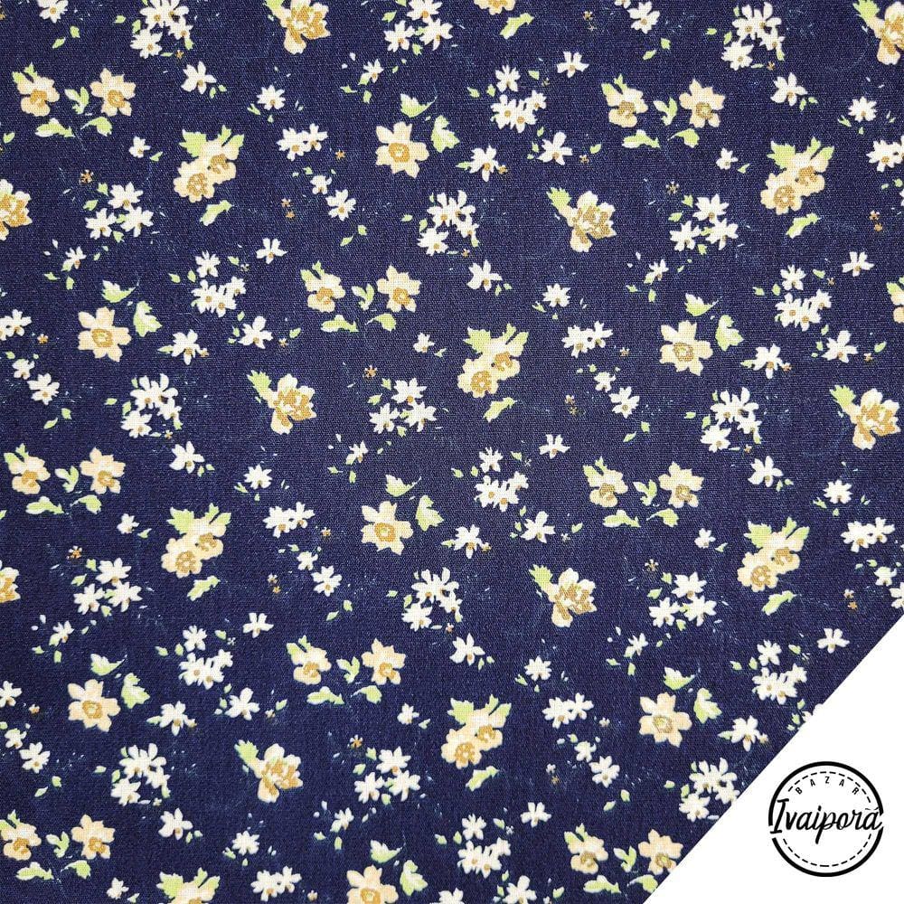 Tecido Tricoline Estampa Florzinha - Azul Marinho - 50x150cm