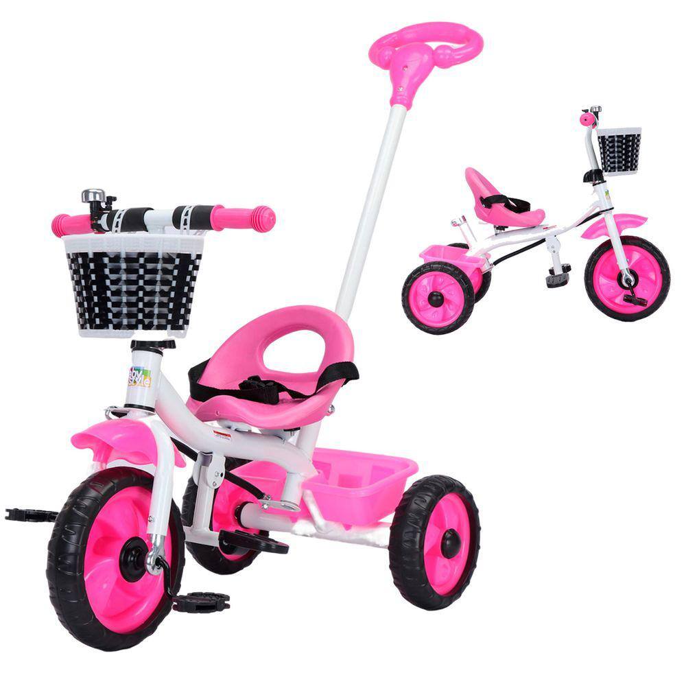 Triciclo Velotrol Infantil Bebe Motoca - Rosa + Empurrador