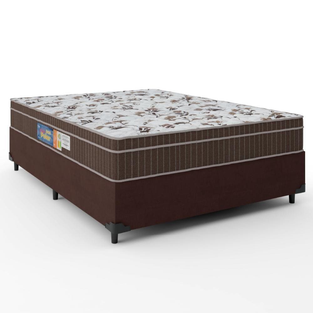 Cama Box Casal Colchão Espuma 138X188X63Cm Marrom