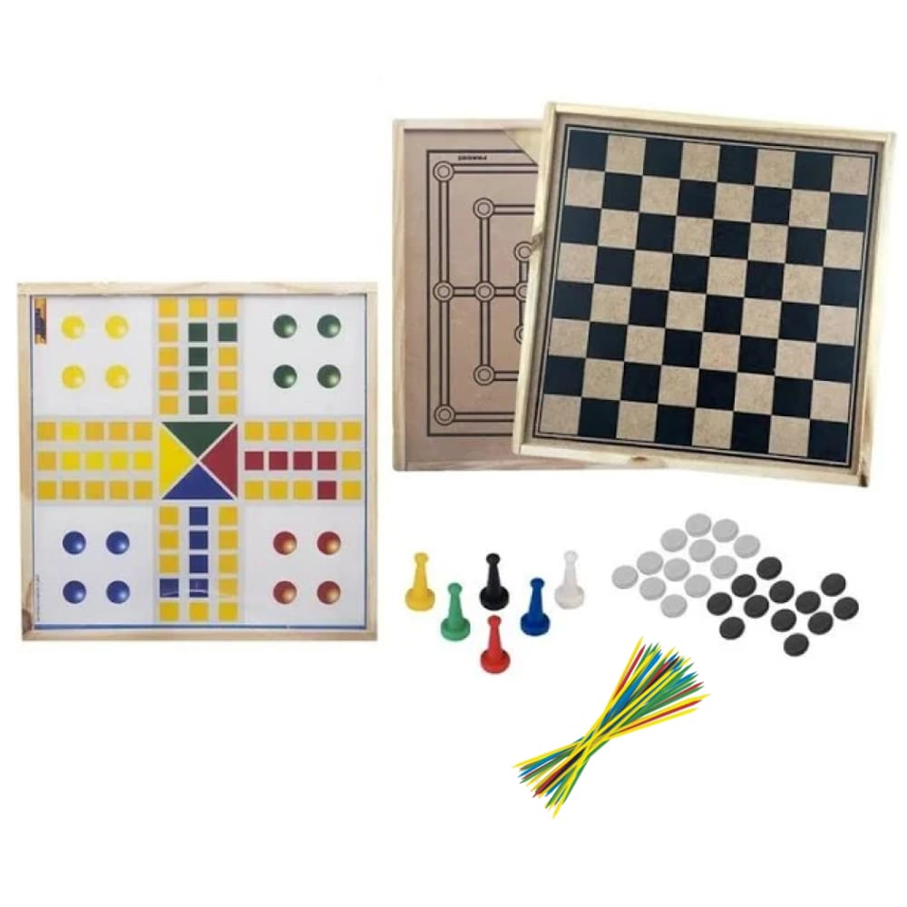 Jogo tabuleiro magnetico xadrez dama ludo multi 5 em 1 grande