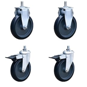 Kit c/ 4 Rodízios 2 fixo / 2 Giratória Rosca 75mm PVC Colson