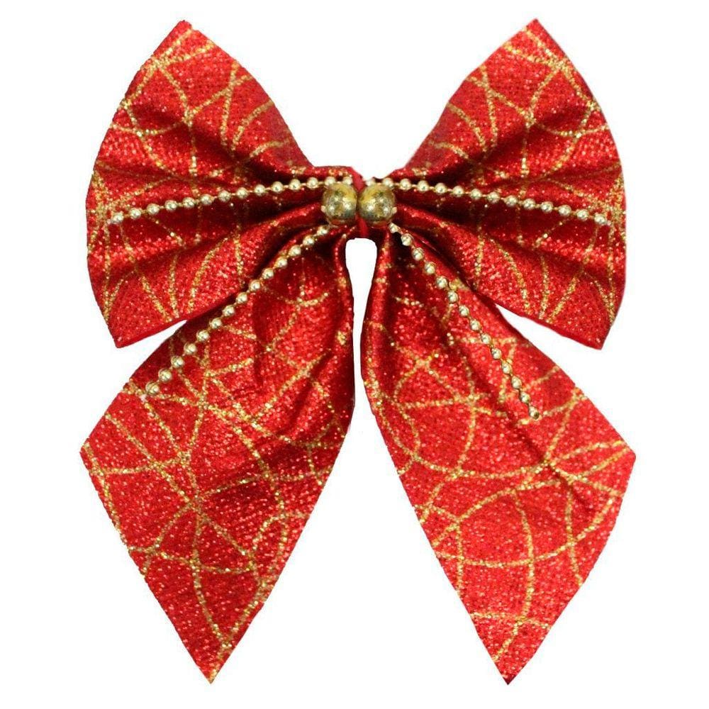 Enfeite Árvore Natal Laço Lacinho Vermelho Brilhante 2 Peças 15,5cm