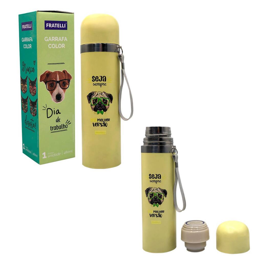 Garrafa Color Estampa Pet Inox 480ml - Amarelo