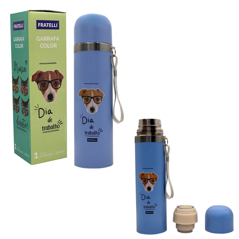Garrafa Color Estampa Pet Inox 480ml - Azul